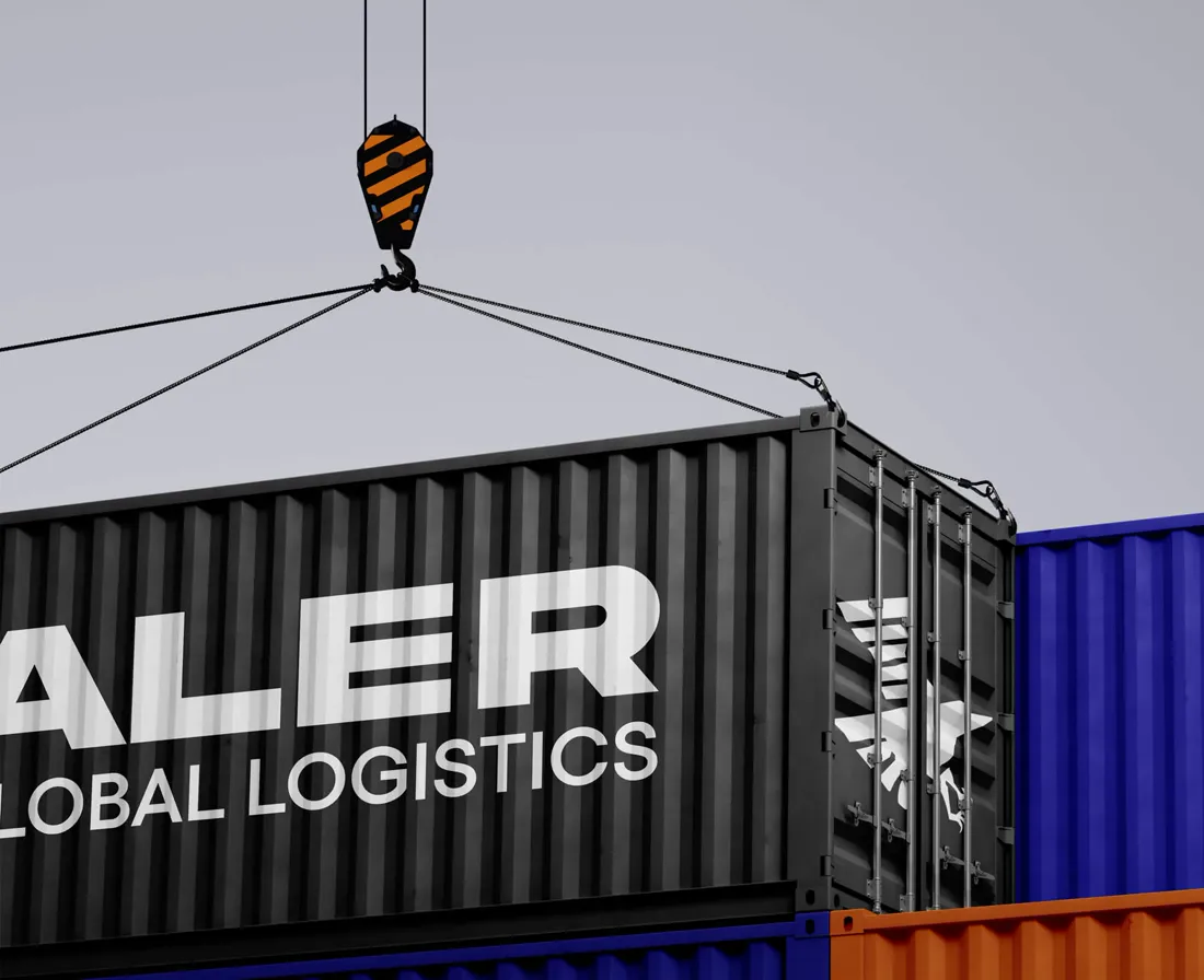 ALER Logistics brand identity on a container