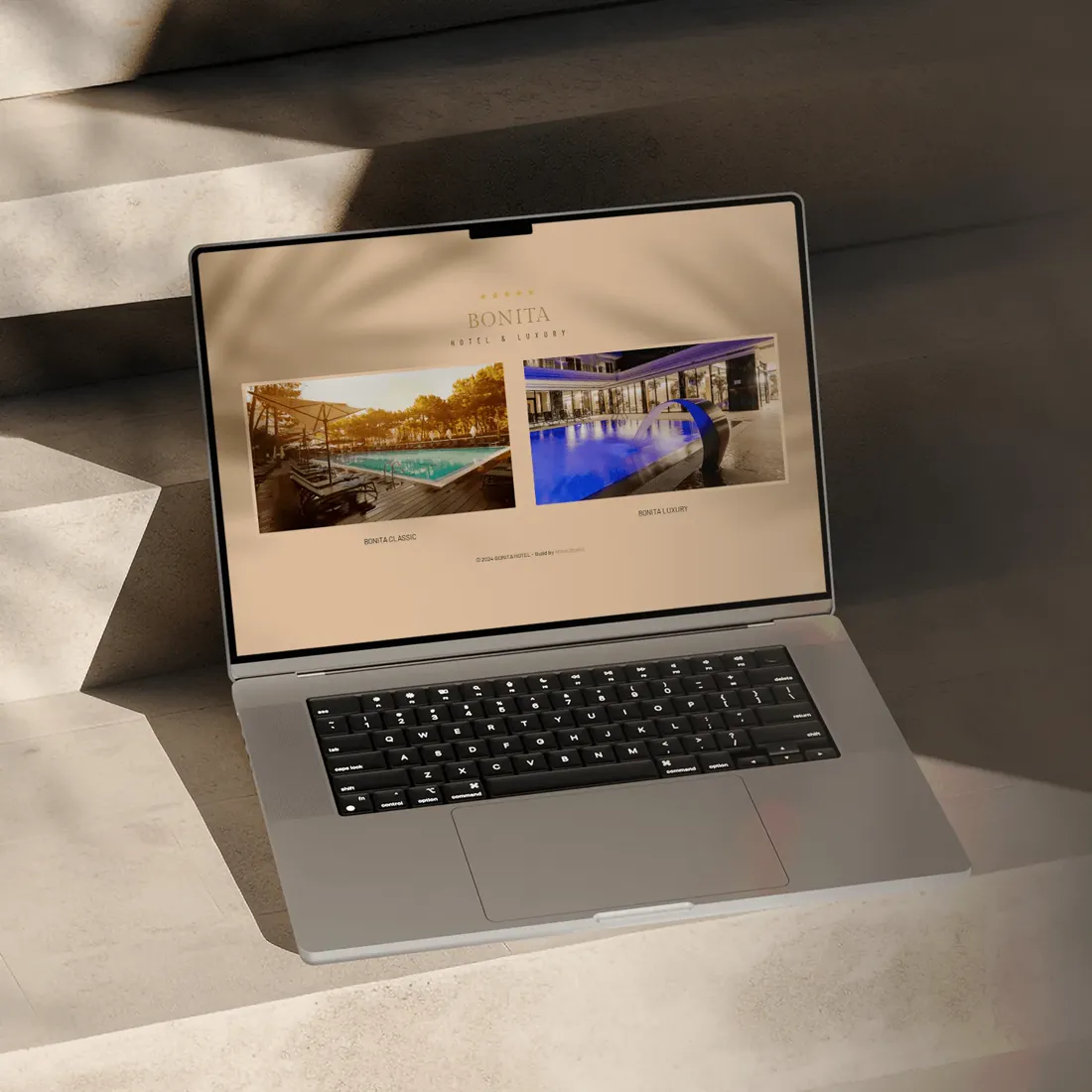 Hotel Bonita website on a laptop